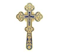 RZRHMUHN Croix orthodoxe, crucifix réaliste, cadeau religieux, crucifix en alliage de métal plaqué or, statue de Jésus de la passion avec croix de prière icône de Marie avec boîte (bleu)