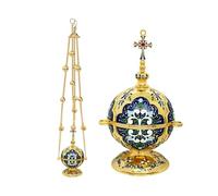 RZRHMUHN Encensoir d'église, encens orthodoxe, brûleur d'encens chrétien en alliage de zinc avec chaîne, 16,5 cm de hauteur