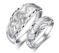 RZRPYFMM 999 Fuß Silber Drachen Und Phoenix Eheringe,Für Männer Und Womengothic Mode Offen Einstellbare Paar Sterling Silber Ringe,Silver couples,6