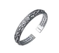 RZRPYFMM 999 Sterling Silver Vintage Embossed Bracelet, Ladies Heart Sutra Sterling Silver Bracelet,Argent,18cm~22cm
