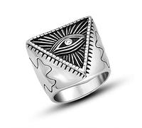 RZRPYFMM Anneau De Totem D'oeil De Démon Viking Anneau De Croix De Personnalité Païenne Religieuse Triangle Croix Maçonnique Anneau En Acier Inoxydable Pour Hommes,Argent,7
