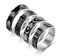 RZRPYFMM Anneau Rotatif En Acier Inoxydable 4 Pièces 6 Mm Chiffres Romains Étoiles De Lune Anneau De Réglage Fin Bijoux Hip-Hop De Locomotive Punk,Argent,7