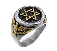 RZRPYFMM Bague Chevalière Étoile De David, Européenne Et Américaine Vintage En Acier Inoxydable Étoile De David Flying Eagle Ring,D'or,9