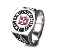 RZRPYFMM Bague Croix Chrétienne Bouclier Européen Médiéval Bague Templier Bague Homme Maçonnique En Acier Inoxydable,Argent,7