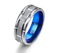 RZRPYFMM Bague En Acier Inoxydable De 8 Mm, Surface En Argent Sable Horizontal Bleu Électrolytique, Assemblage Encerclé De Bijoux De Fiançailles De Bande De Locomotive Punk,Argent,9