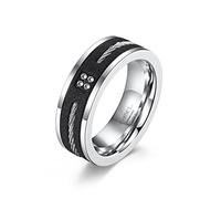 RZRPYFMM Bague En Acier Inoxydable Dépoli De 8 Mm, Incrustée De Câble Métallique Torsadé, Bijoux De Fiançailles Punk Masculin Et Féminin,Noir,11