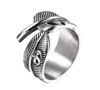RZRPYFMM Bague En Acier Inoxydable Feuille Ouverte Gothique Aigle Volant Plume Bague Hommes Et Femmes Promesse De Fiançailles Bijoux Cadeau,Argent,10