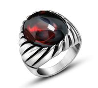RZRPYFMM Bague En Agate Pour Hommes Sculpture Classique Bague En Pierre Précieuse Rouge/Noir À Carreaux Bague En Acier Inoxydable De Luxe Palais Gothique Rétro,Rouge,10