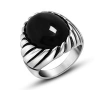 RZRPYFMM Bague En Agate Pour Hommes Sculpture Classique Bague En Pierre Précieuse Rouge/Noir À Carreaux Bague En Acier Inoxydable De Luxe Palais Gothique Rétro,Noir,8