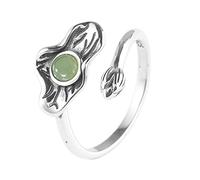 RZRPYFMM Bague En Argent Sterling S925 Avec Feuille De Lotus Et Jade Pour Femmes, Bague Simple En Argent Sterling,Argent,9