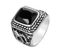 RZRPYFMM Bague En Pierre Vintage Pour Homme, Totem De Dragon Gravé En Acier Inoxydable Gothique Avec Bague En Pierre Carrée,Noir,12