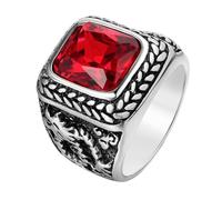 RZRPYFMM Bague En Pierre Vintage Pour Homme, Totem De Dragon Gravé En Acier Inoxydable Gothique Avec Bague En Pierre Carrée,Rouge,11
