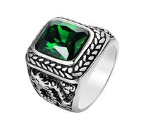 RZRPYFMM Bague En Pierre Vintage Pour Homme, Totem De Dragon Gravé En Acier Inoxydable Gothique Avec Bague En Pierre Carrée,Vert,11