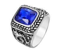 RZRPYFMM Bague En Pierre Vintage Pour Homme, Totem De Dragon Gravé En Acier Inoxydable Gothique Avec Bague En Pierre Carrée,Bleu,9