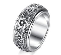 RZRPYFMM Bague Étoile À Six Branches Rotative De 9 Mm Pour Hommes En Argent Sterling 990 Rétro Version Large Bague D'index Bijoux Punk Religieux,Argent,14