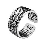 RZRPYFMM Bague Gothique S999 En Argent Sterling Vintage Coeur Sutra Lotus, Bijoux En Argent Lotus Réglables Ouverts Pour Hommes Et Femmes,Argent,13
