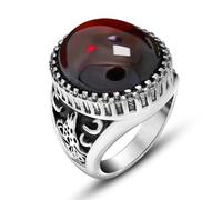 RZRPYFMM Bague Homme Pierres Précieuses Classique Sculpté Plaid Bague Agate Rouge Et Noire Couronne Gothique Rétro Bague En Acier Inoxydable,Rouge,8