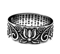RZRPYFMM Bague Pour Homme En Argent S925 Avec Motif De Fleur De Lotus Et Sutra Du Coeur, Bague Vintage En Argent Thaïlandais,Argent,9