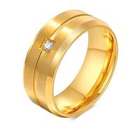 RZRPYFMM Bague Zircon Solitaire En Acier Inoxydable 8Mm, Bague Anniversaire De Fiançailles Goth Punk Homme Et Femme 8Mm,D'or,12