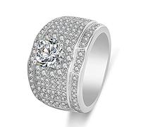 RZRPYFMM Bagues En Diamant De Luxe À La Mode, Pour Hommes Et Femmes, Bague En Zircone Cubique CZ, Avec Bague De Mariage En Plaqué Or Blanc Avec Diamants,Argent,10