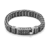 RZRPYFMM Bracelet De Roue De Mantra De Six Mots En Argent S925 Pour Hommes, Bracelet De Perles De Bonne Chance De Mandala De Six Mots De Bouddhiste D'argent Thaïlandais Vintage,Argent,19cm
