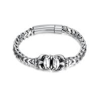 RZRPYFMM Bracelet Homme En Acier Inoxydable Personnalisé, Style Hip Hop, Double Tête De Tigre, Japon Et Corée Du Sud,Argent,21cm