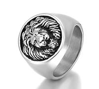 RZRPYFMM Chevalière Tête De Lion, Bague Lion Viking, Bague Amulette Lion Punk, Bijoux Lion Animal Gothique Cadeau Homme Garçon,Argent,11