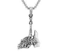 RZRPYFMM Collier En Acier Inoxydable Pour Homme Avec Pendentif Hache Vintage En Étain Pur, Hache De Combat Gothique Viking,Argent,Pendant + Chain 70cm