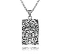 RZRPYFMM Collier Gothique En Acier Inoxydable Guan Gong Punk Rock Dieu De La Guerre Guan Yu Pendentif Collier Personnalité Dominant Pendentif Pour Hommes,Argent,4mm*600mm