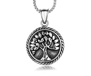 RZRPYFMM Collier Pendentif En Acier Inoxydable Arbre De Vie Viking Locomotive Punk Accessoires Pendentif Chanceux Universels Pour Hommes Et Femmes,Argent,60