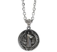 RZRPYFMM Collier Pendentif Exorcisme Saint Bénédicte En Acier Inoxydable Catholique Croix Romaine Démon Protection Chasseur Personnalité Pendentif,Argent,60cm