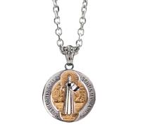 RZRPYFMM Collier Pendentif Exorcisme Saint Bénédicte En Acier Inoxydable Catholique Croix Romaine Démon Protection Chasseur Personnalité Pendentif,D'or,50cm