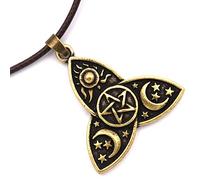 RZRPYFMM Collier Pendentif Noeud Celtique De La Trinité, Collier De Déesse Étoile De David/Lune/Étoile/Déesse Du Soleil Gravé De La Trinité Vintage,D'or,55cm