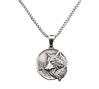 RZRPYFMM Collier Pendentif Tête De Loup Viking, Collier Amulette Totem Tête De Loup Pour Hommes, Pendentif Loup Odin De La Mythologie Nordique Pour Hommes,Argent,50cm