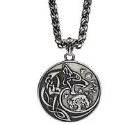 RZRPYFMM Collier Pendentif Tête De Loup Viking Nordique Collier Pendentif En Acier Inoxydable Tête De Loup Noeud Celtique Pour Hommes,Argent,70cm