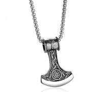 RZRPYFMM Collier Pendentif Viking Tomahawk Noeud Celtique En Acier Inoxydable Marteau De Thor Collier Pendentif Amulette Alphabet Rune Nordique,Argent,60