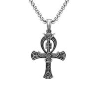 RZRPYFMM Collier Pour Homme Avec Pendentif En Étain De La Clé De Vie De L'ancienne Égypte, Croix Gothique Vintage En Médaillon,Argent,Single Pendant