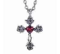 RZRPYFMM Collier Pour Homme En Argent Sterling S925 Avec Pendentif En Forme De Croix Rose, Collier Gothique Vintage En Corde De Chanvre,Argent,Pendant + Chain 70cm