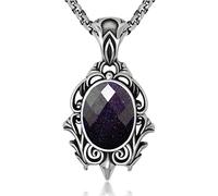 RZRPYFMM Collier Viking en Gaze Bleu Pendentif Européen et Américain Rétro en Forme de Goutte en Grès Bleu avec Motif Creux Collier en Pierre Précieuse Incrustée, 50, Acier inoxydable, Pas de gemme