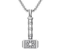 RZRPYFMM Collier Vintage Gothique Viking, Pendentif En Étain Pur Marteau De Thor Pour Hommes Et Femmes,Argent,Pendant + Chain 70cm