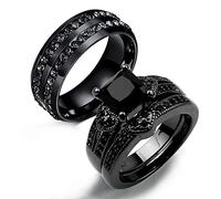 RZRPYFMM Deux Pièces Couple Zircon Bague De Mariage 2 Pièces Diamant Simple Mode Personnalisé Bague Mariée Et Marié Ensemble Bijoux,Noir,8