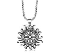 RZRPYFMM Gothique Sun Compass Collier Pendentif Hommes Femmes Viking Vegvisir En Acier Inoxydable Pendentif Collier Nordique Scandinave Païen Bijoux,Argent,3mm*600mm