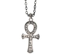 RZRPYFMM Oeil Égyptien D'horus Croix Pendentif Collier Vintage Anubis Argent Collier Ankh Pendentif Symboles Hiéroglyphiques Égyptiens Antiques,Argent,silver chain 60cm