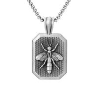 RZRPYFMM Pendentif Abeille Mode Pour Homme En Étain Pur, Collier Abeille Vintage Gothique Viking,Argent,Pendant + Chain 60cm
