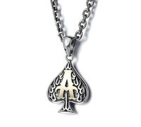 RZRPYFMM Pendentif Ace of Spades En Argent Sterling S925 Pour Homme, Collier Bagua Vintage Gothique En Corde De Chanvre,Argent,Pendant + Chain 70cm