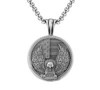 RZRPYFMM Pendentif Aigle Du Drapeau Américain En Étain Pur Pour Homme, Collier D'aigle Vintage Gothique Viking,Argent,Pendant + Chain 50cm