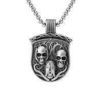 RZRPYFMM Pendentif Crâne En Étain Pur Pour Hommes, Collier Vintage Simple En Acier Inoxydable,Argent,Pendant + Chain 50cm