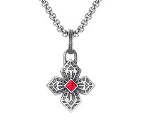 RZRPYFMM Pendentif Croix Chrétienne En Étain Pur Pour Homme, Collier Croix Gothique En Rubis,Argent,Pendant + Chain 70cm