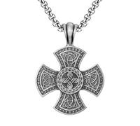 RZRPYFMM Pendentif Croix Chrétienne En Étain Pur Pour Homme, Collier Croix Viking Vintage À Nœud Celtique,Argent,Pendant + Chain 50cm