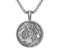 RZRPYFMM Pendentif Dragon Chinois En Étain Pur Pour Homme, Collier Dragon Vintage Viking Gothique,Argent,Pendant + Chain 60cm